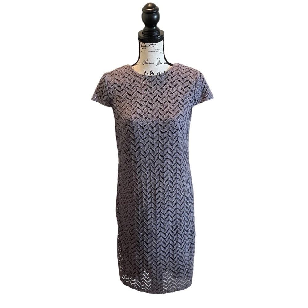 Suzi CHIN for Maggy Boutique Lace Crochet Sheath Dress Purple Size 8 formal